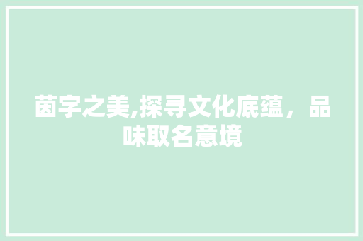 茵字之美,探寻文化底蕴，品味取名意境