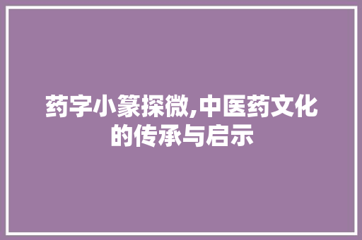 药字小篆探微,中医药文化的传承与启示