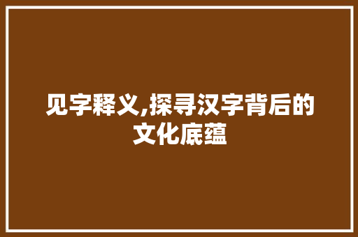 见字释义,探寻汉字背后的文化底蕴