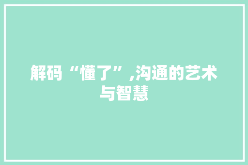 解码“懂了”,沟通的艺术与智慧 诗词应用