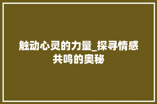 触动心灵的力量_探寻情感共鸣的奥秘 会议纪要