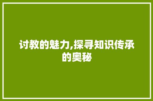 讨教的魅力,探寻知识传承的奥秘
