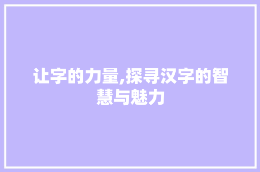 让字的力量,探寻汉字的智慧与魅力 诗词应用