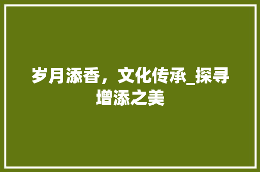 岁月添香，文化传承_探寻增添之美