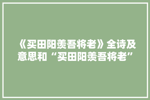 《买田阳羡吾将老》全诗及意思和“买田阳羡吾将老”的拼音注释