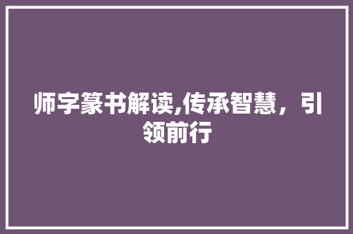 师字篆书解读,传承智慧，引领前行