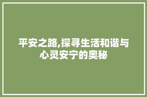 平安之路,探寻生活和谐与心灵安宁的奥秘
