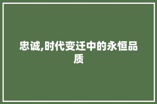 忠诚,时代变迁中的永恒品质