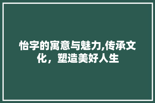 怡字的寓意与魅力,传承文化，塑造美好人生