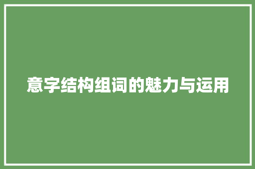 意字结构组词的魅力与运用