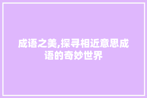 成语之美,探寻相近意思成语的奇妙世界