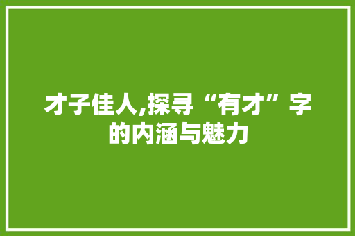 才子佳人,探寻“有才”字的内涵与魅力