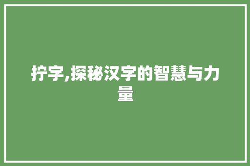 拧字,探秘汉字的智慧与力量