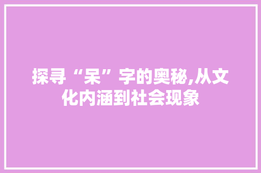 探寻“呆”字的奥秘,从文化内涵到社会现象