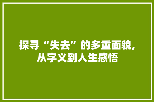 探寻“失去”的多重面貌,从字义到人生感悟