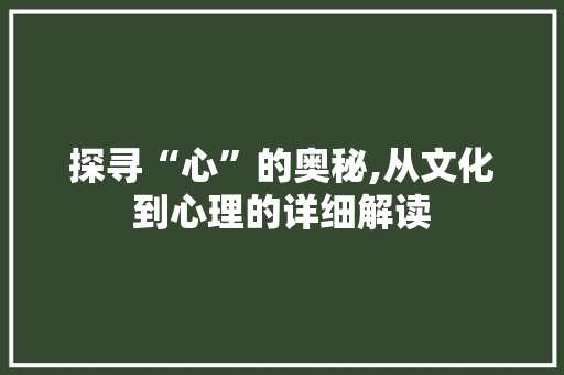 探寻“心”的奥秘,从文化到心理的详细解读
