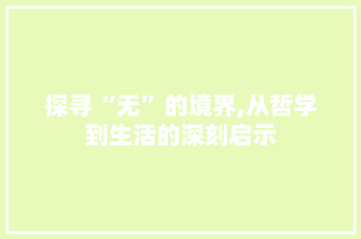 探寻“无”的境界,从哲学到生活的深刻启示