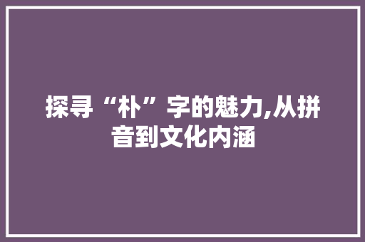 探寻“朴”字的魅力,从拼音到文化内涵