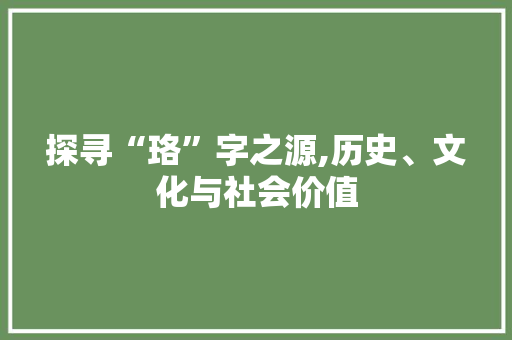 探寻“珞”字之源,历史、文化与社会价值