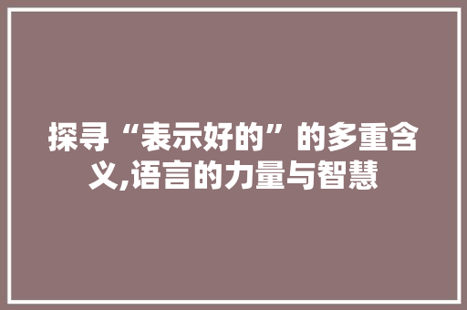 探寻“表示好的”的多重含义,语言的力量与智慧