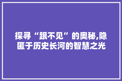 探寻“跟不见”的奥秘,隐匿于历史长河的智慧之光