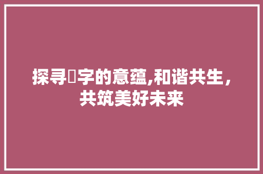探寻佺字的意蕴,和谐共生，共筑美好未来 工作总结