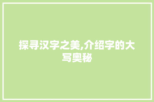 探寻汉字之美,介绍字的大写奥秘