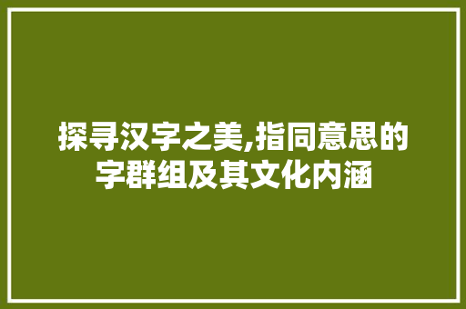 探寻汉字之美,指同意思的字群组及其文化内涵