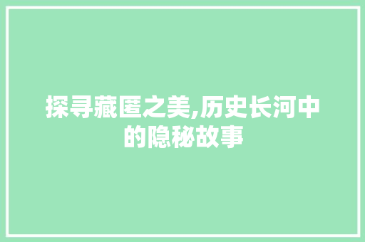 探寻藏匿之美,历史长河中的隐秘故事 职场写作
