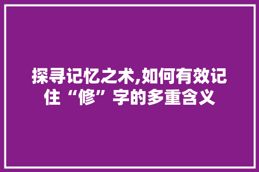 探寻记忆之术,如何有效记住“修”字的多重含义