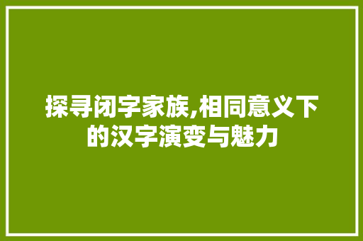 探寻闭字家族,相同意义下的汉字演变与魅力