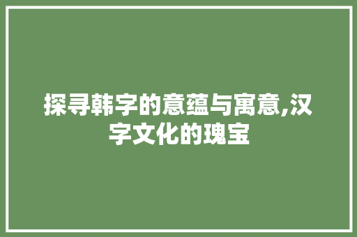 探寻韩字的意蕴与寓意,汉字文化的瑰宝