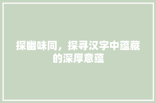 探幽味同，探寻汉字中蕴藏的深厚意蕴 应用文