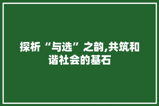 探析“与选”之韵,共筑和谐社会的基石