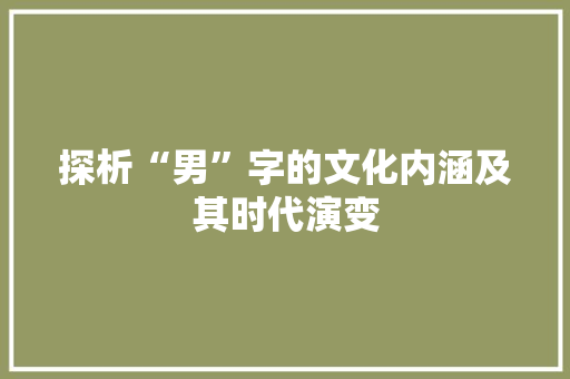 探析“男”字的文化内涵及其时代演变