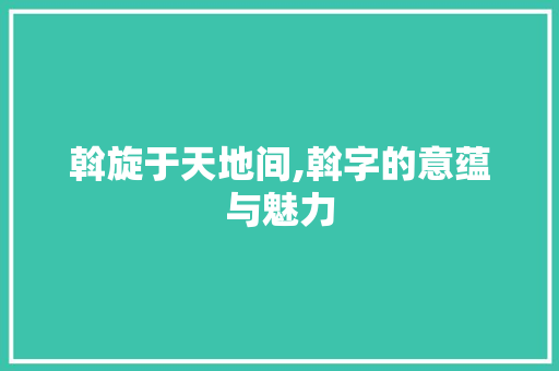 斡旋于天地间,斡字的意蕴与魅力