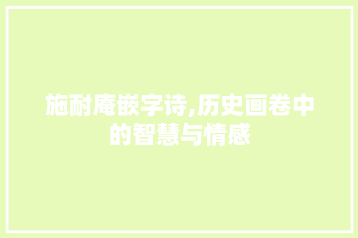 施耐庵嵌字诗,历史画卷中的智慧与情感 工作总结