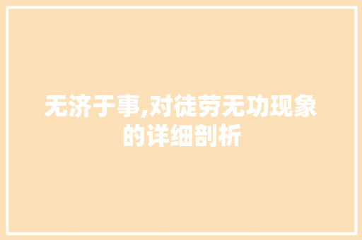 无济于事,对徒劳无功现象的详细剖析