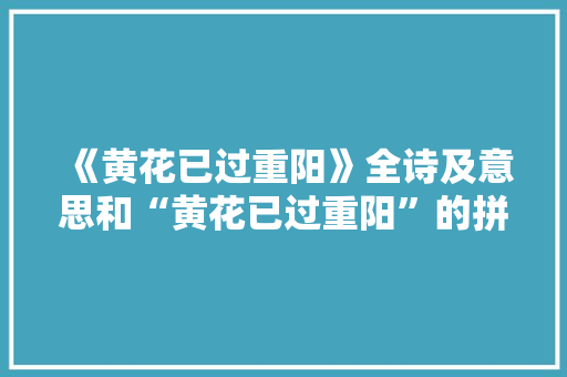 《黄花已过重阳》全诗及意思和“黄花已过重阳”的拼音注释