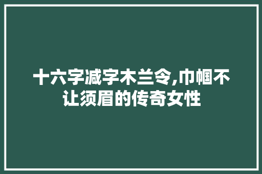 十六字减字木兰令,巾帼不让须眉的传奇女性
