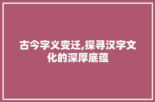 古今字义变迁,探寻汉字文化的深厚底蕴 项目报告