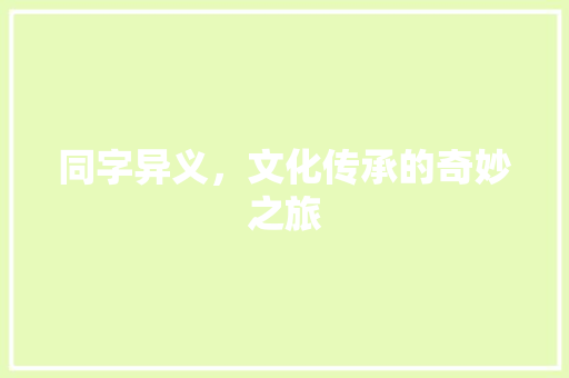 同字异义，文化传承的奇妙之旅