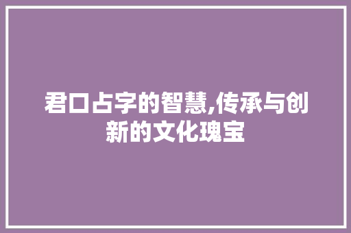 君口占字的智慧,传承与创新的文化瑰宝