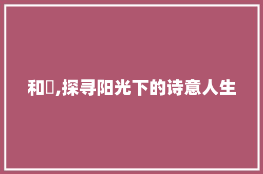 和旸,探寻阳光下的诗意人生