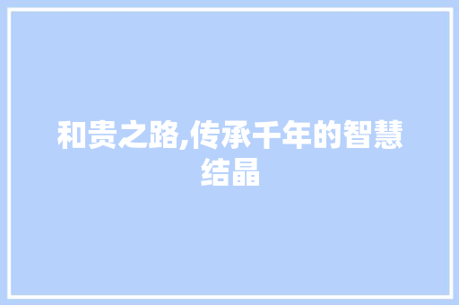 和贵之路,传承千年的智慧结晶