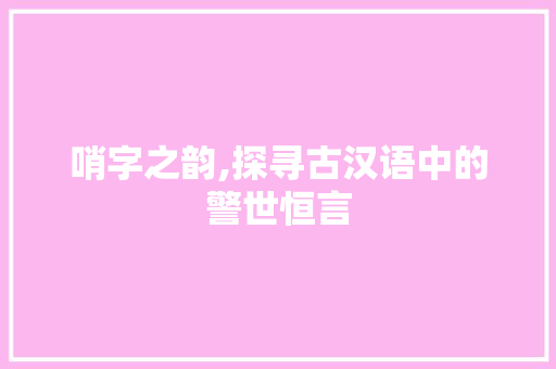 哨字之韵,探寻古汉语中的警世恒言
