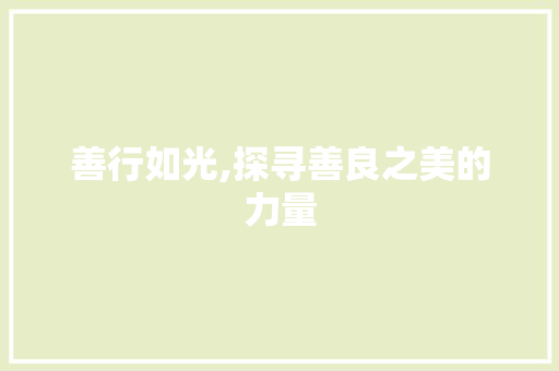 善行如光,探寻善良之美的力量