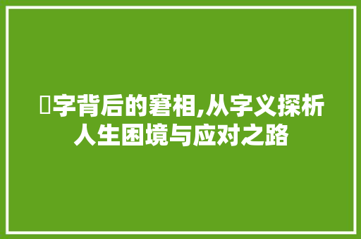 囧字背后的窘相,从字义探析人生困境与应对之路
