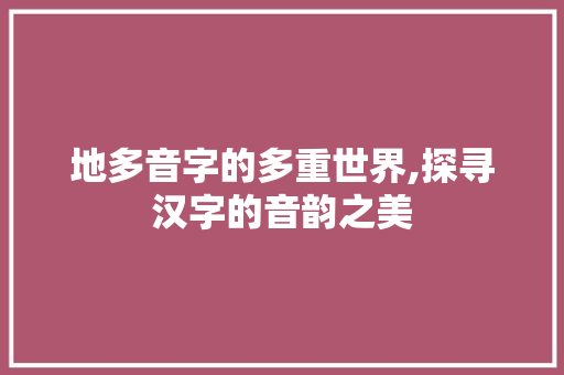 地多音字的多重世界,探寻汉字的音韵之美