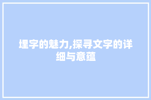 埋字的魅力,探寻文字的详细与意蕴
